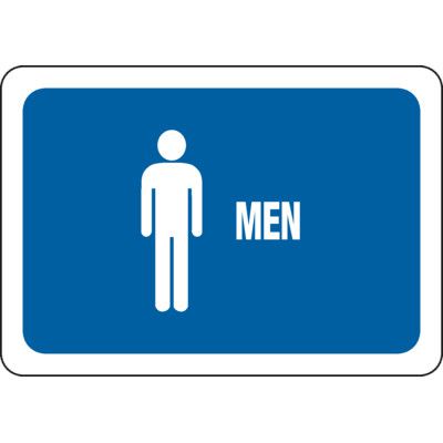 Men's Restroom Sign - White on Blue