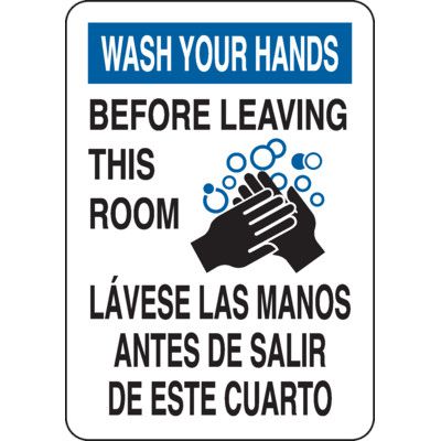 Bilingual Wash Hands Before Leaving Restroom Sign