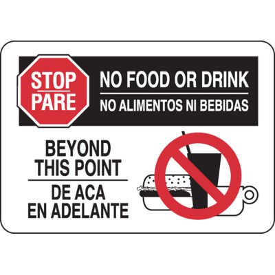 Bilingual Stop - No Food Or Drink Sign