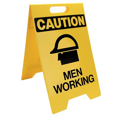 Caution Men Working Floor Stand