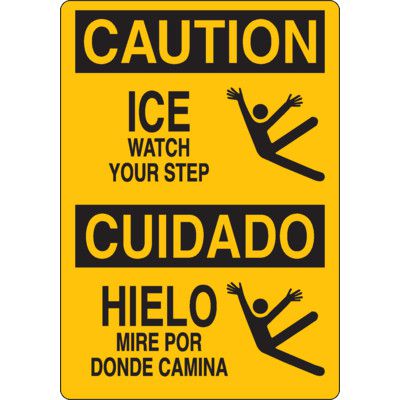 Bilingual Caution Signs - Ice Watch Your Step