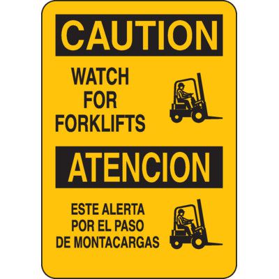 Caution: Watch For Forklifts Bilingual Sign