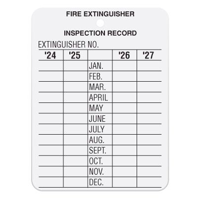Heavy-Duty Fire Extinguisher Inspection Tags - Years 2024-2027