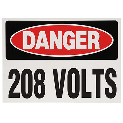 Voltage Warning Labels - Danger 208 Volts