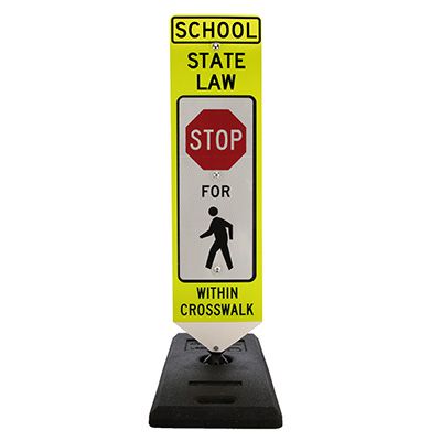 STOP For Pedestrian - State Law - School Specific - 36" H x 12" W Plastic Diamond-Grade Portable Spring-Back Crosswalk Sign