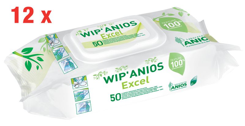 12 paquets 50 lingettes désinfectantes Wip'Anios Excel