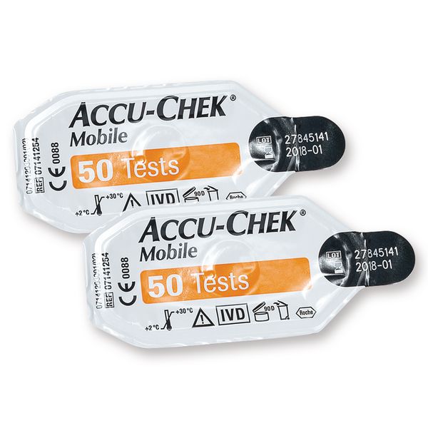 Lot de 2 cassettes tests de glycémie pour lecteur Accu Chek® Mobile