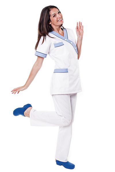 Tunique médicale femme blanche parement bleu ciel Timme