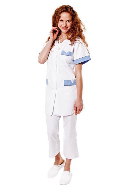 Tunique médicale femme blanche parement bleu ciel Tivry