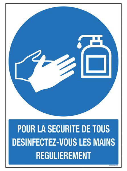 Panneau avec texte désinfection des mains au gel hydroalcoolique