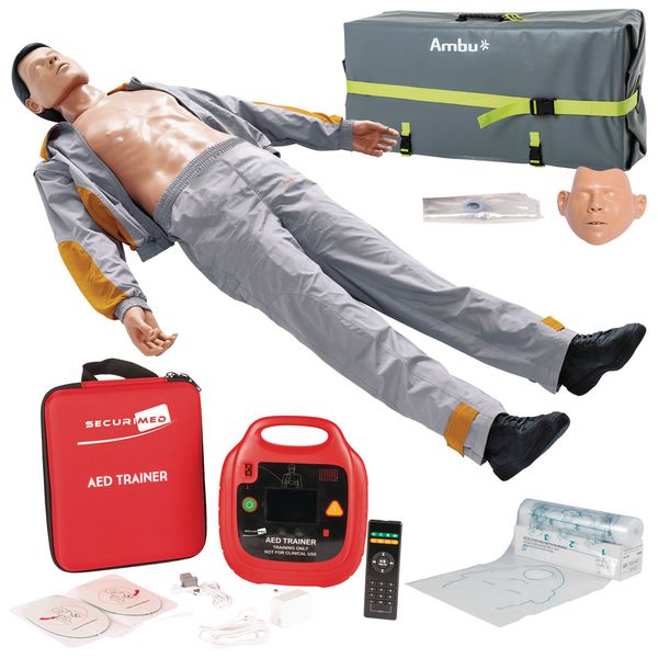 Pack mannequin de secourisme Ambu Man B + défibrillateur de formation AED Securimed