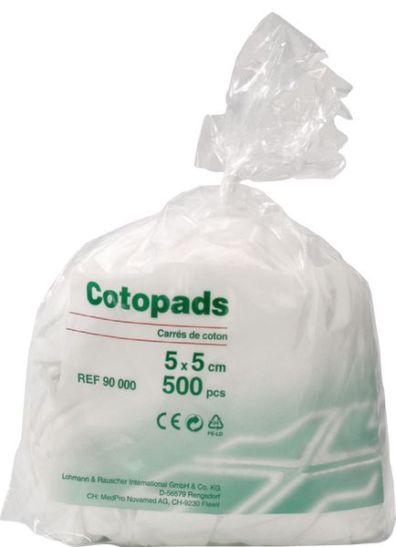 Carrés de coton hydrophile prédécoupés Cotopads