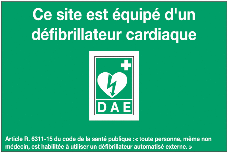 Panneau DAE - Ce site est équipé d'un défibrillateur