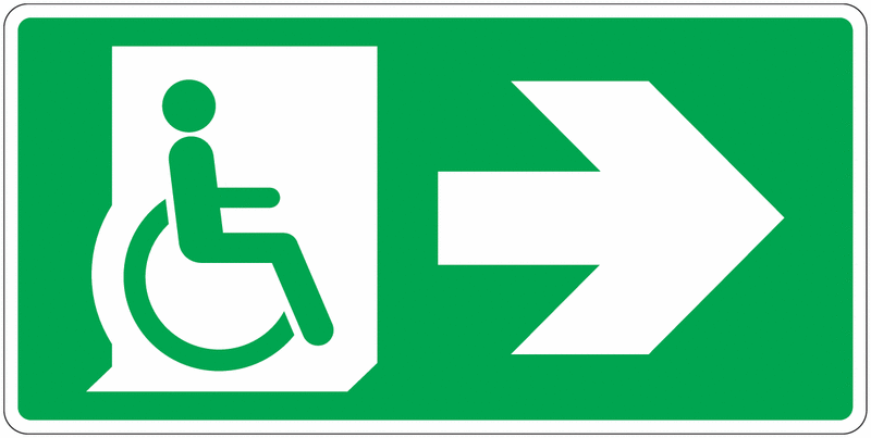 Panneau évacuation Handicapé, flèche droite