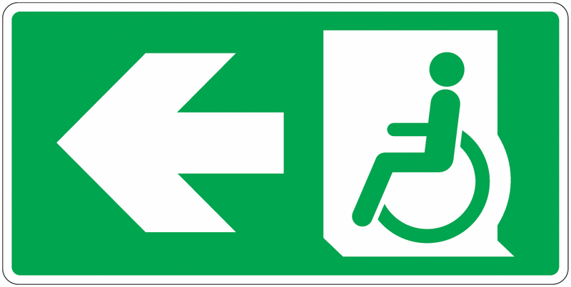 Panneau évacuation Handicapé, flèche gauche