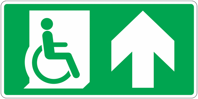 Panneau évacuation Handicapés, flèche haut