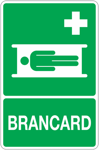 Panneau ISO 7010 1ers secours avec texte Brancard