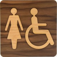 Plaque de porte en bois bi-matière Femme handicapé