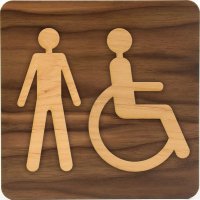 Plaque de porte en bois bi-matière Homme handicapé