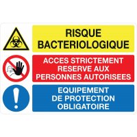 Panneau PVC Risque bactériologique, accès interdit, EPI