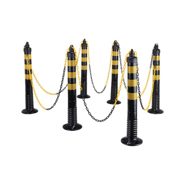 6 poteaux flexibles avec chaîne jaune et noire