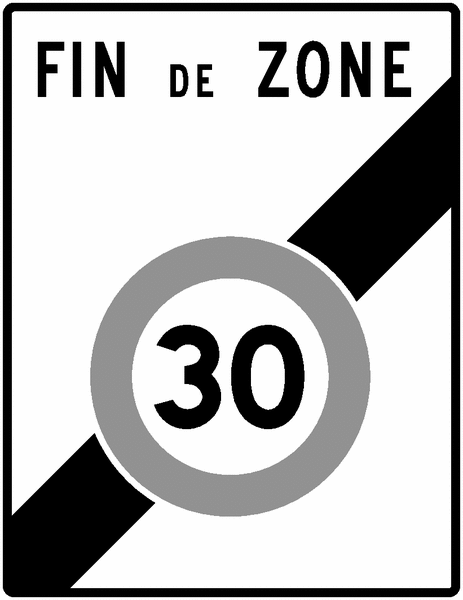 Panneau Alu Sortie de zone vitesse limitée 30 km/h