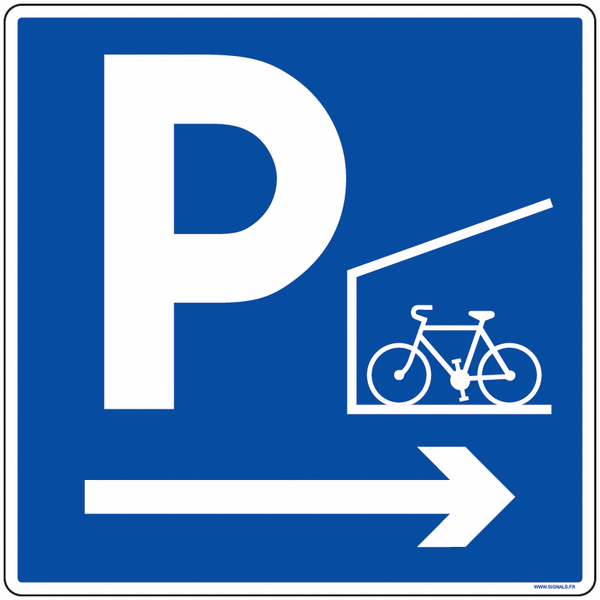Panneau parking avec abri cycle avec direction