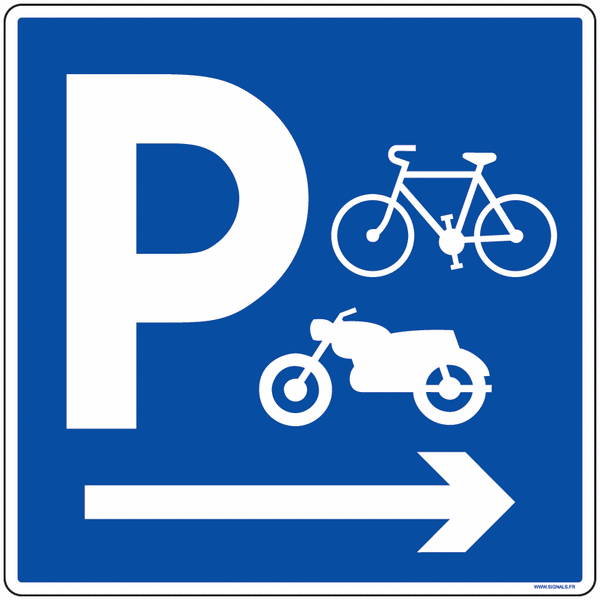 Panneau parking vélo et moto avec direction