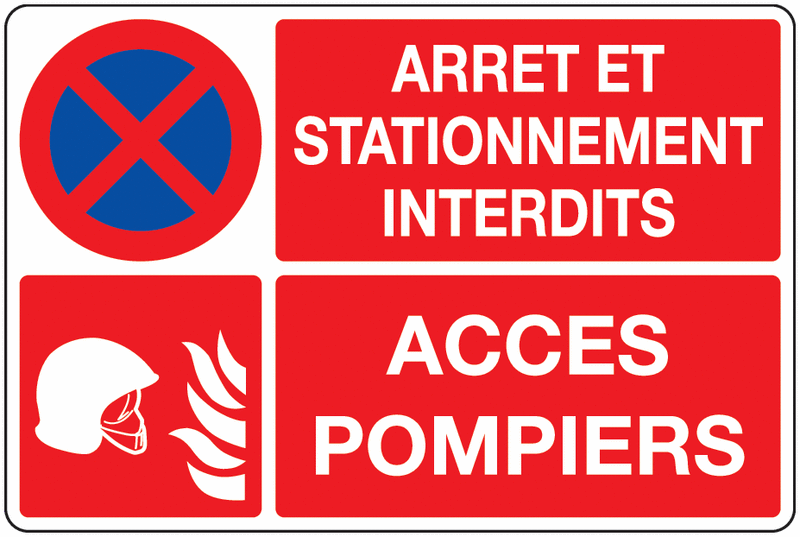 Panneau PVC Accès pompiers et arrêt et stationnement
