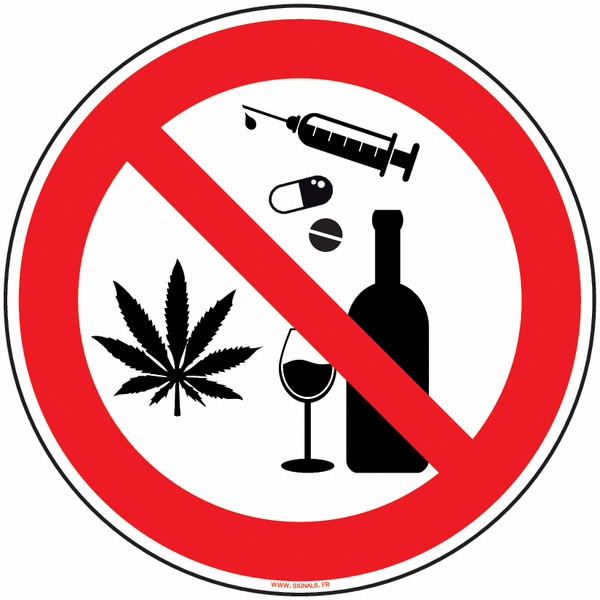 Panneau consommation alcool produit stupéfiant interdit