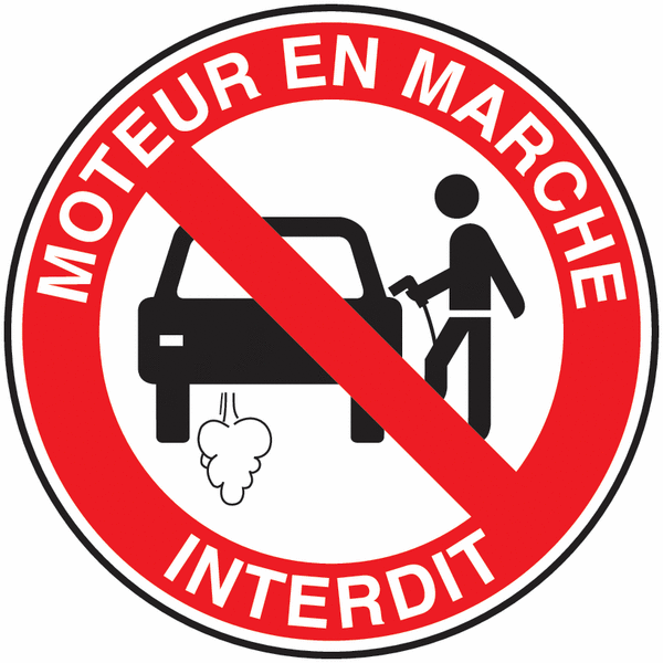 Panneau PVC ou autocollant Moteur en marche interdit