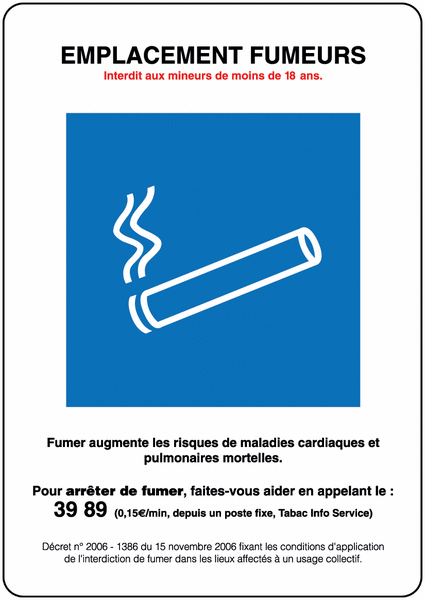 Panneau PVC ou Autocollant Emplacement fumeurs