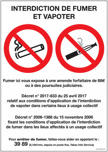 Panneau Interdiction de fumer et vapoter