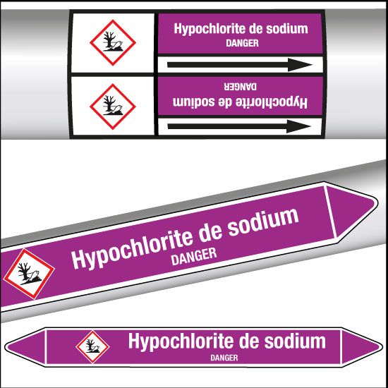 Marqueurs de tuyauterie CLP Hypochlorite de sodium