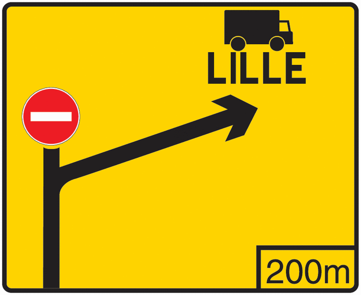 Panneaux déviation Galva ville, flèche droite et camion