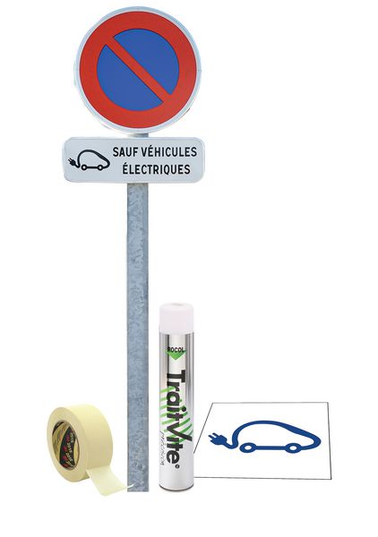 Kit Panneau et Pochoir Parking véhicule électrique