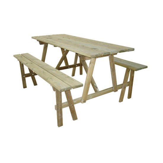 Table rectangulaire en pin avec banc 6/8 places