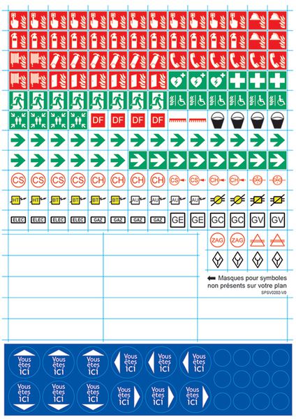 Planche de 186 mini symboles pour plans d' évacuation