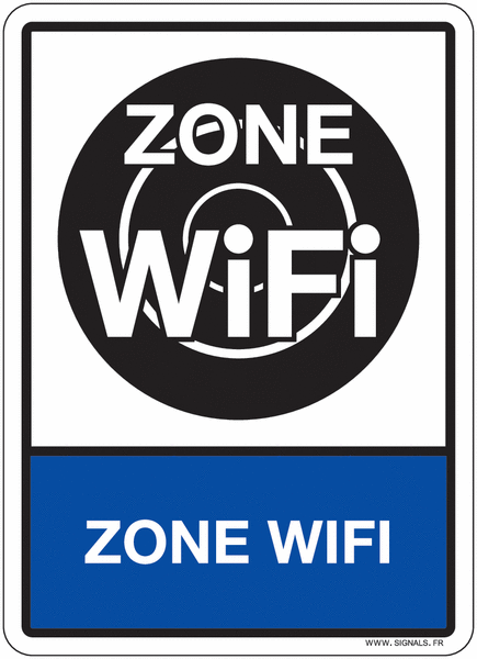 Plaque de porte picto et texte Zone Wifi