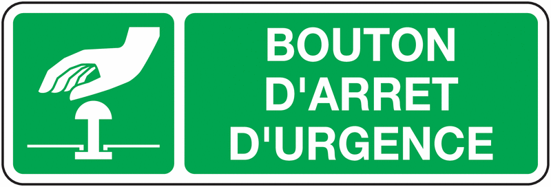 Panneaux Bouton d'arrêt d'urgence avec picto et texte