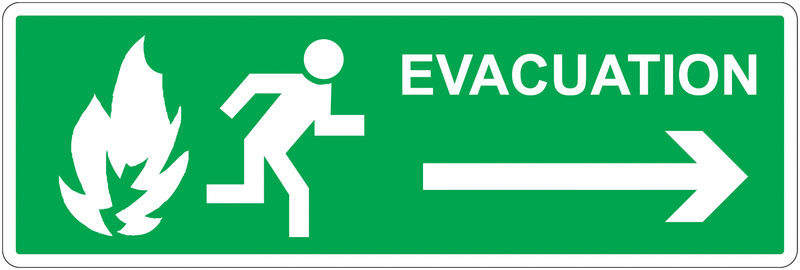 Panneau Evacuation à droite en cas d'incendie