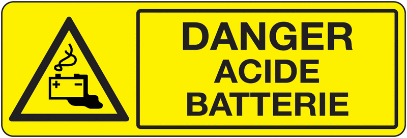Panneau PVC Danger acide batterie 450 x 150 mm
