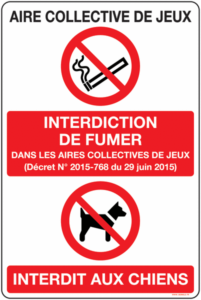 Panneau Aire de jeux interdit de fumer et aux chiens