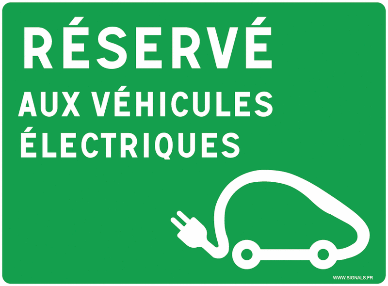 Panneau réservé aux véhicules électriques grand format vert