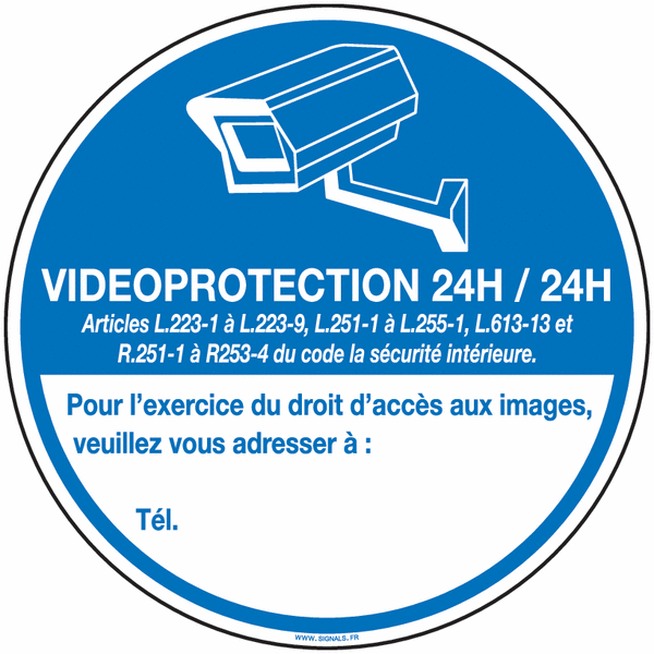 Autocollant rond Vidéoprotection 24H/24H