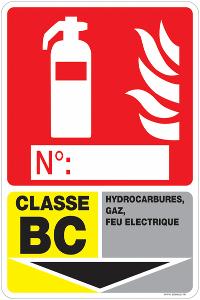 Panneau PVC Extincteur Classe BC + étiquette