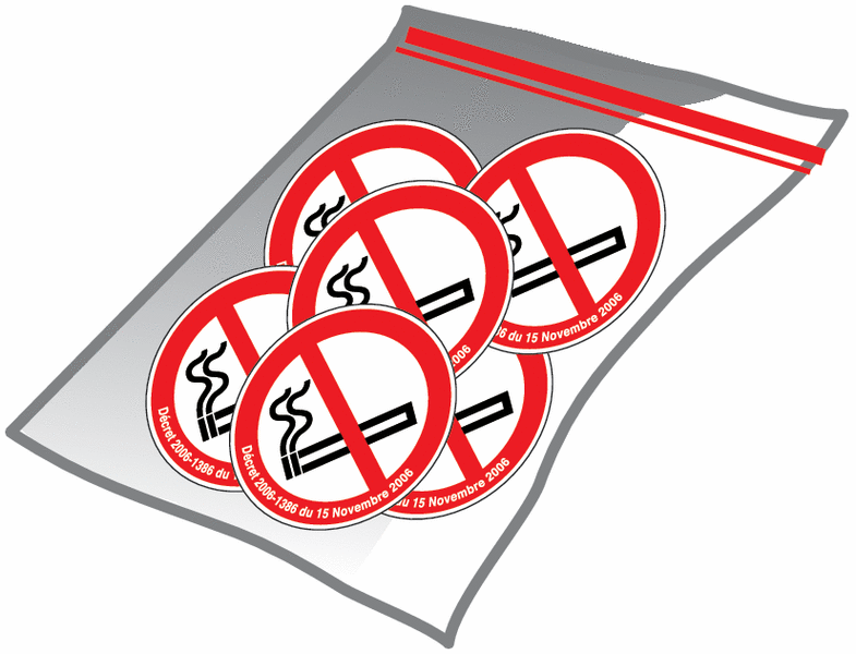 Pochette petits autocollants Défense de fumer et décret