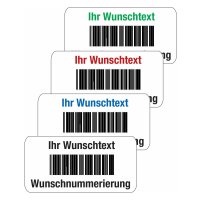 Barcode-Etiketten mit Text und Nummerierung nach Wunsch, PVC
