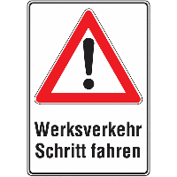 Kombi-Verkehrsschilder "Gefahrenstelle" / "Werksverkehr, Schritt fahren"