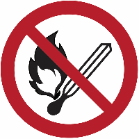 Keine offene Flamme, Feuer, offene Zündquelle und Rauchen verboten - Verbotsschilder, EN ISO 7010